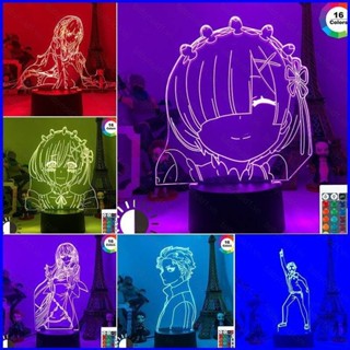Yb Re Zero Đèn Ngủ Anime Rem Ram Hình Đèn LED Từ Xa Sạc USB Để Bàn Trang Trí Nhà Quà Tặng Giáng Sinh