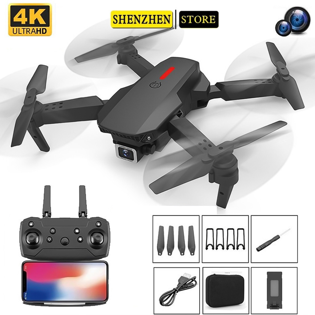 Flycam E88 2 Camera Tặng Kèm Pin Dự Phòng Máy Bay điều Khiển Từ xa Cho Người Mới Tập Chơi Lộn 360 Độ