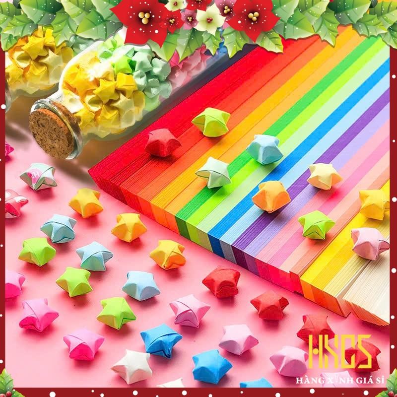 Giấy gấp ngôi sao tạo bông hoa quà tặng, giấy xếp sao nhiều màu Giấy origami gấp sao 540 tờ dài 24cm