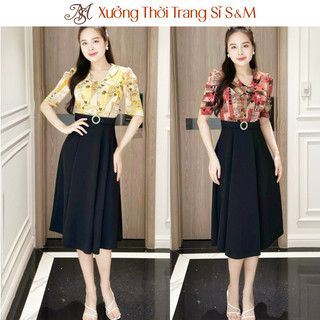 Đầm xòe phối cổ sen, khoen eo, tay hơi phồng - GR0299 (Hình thật shop chụp)