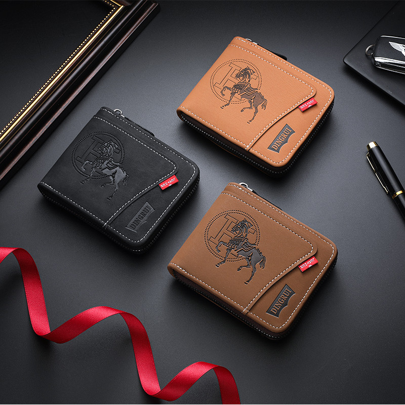 Da PU Nam Phong Cách Kinh Doanh Ví Đa Năng Đa Năng Hộp Đựng Thẻ Dây Kéo Ngắn Có Thể Gập Lại Ví