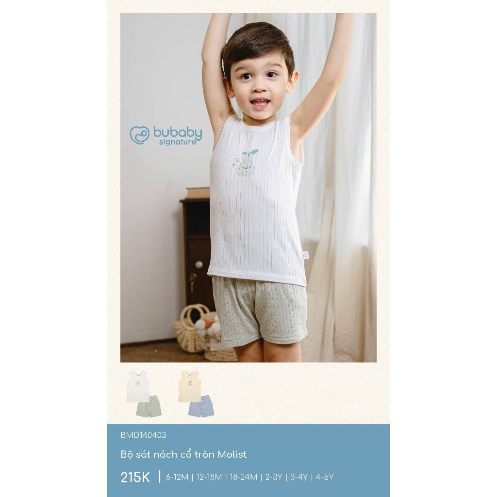 Bubaby BMD140403 Bộ sát nách cổ tròn Molist  🔅cho bé T3.1