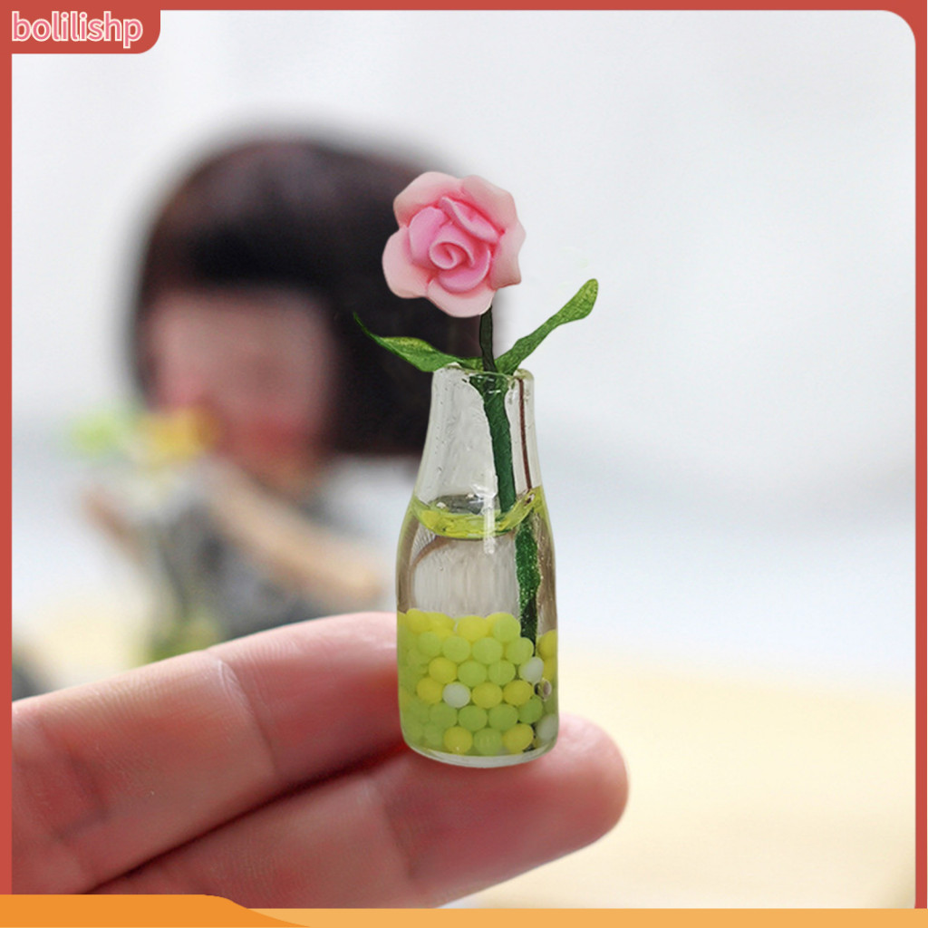 {Bolilishp} Đồ trang trí hoa Mini cho nhà búp bê Nhựa trang trí nhà búp bê Nhựa Mini Hoa hồng Bình hoa trang trí để giả vờ chơi trang trí Phụ kiện nhà búp bê bền