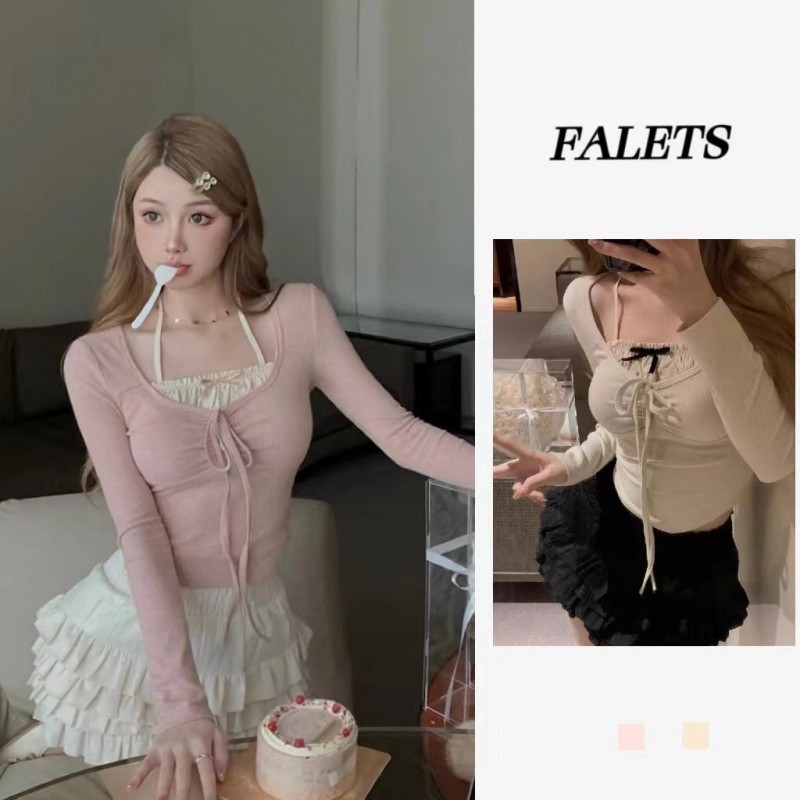  Áo Coquette Tay Dài Áo Croptop Dài Tay Áo brandy Áo Kiểu Nữ Áo Thun Tay Dài ôm body Mùa Xuân Giả Hai Mảnh Áo Thun Dài Tay Nữ Phù Hợp Với Phong Cách Ba Lê Hồng Slim-Fit Ngắn Top 