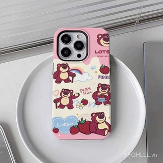 Ốp Điện Thoại Gấu Dâu Hoạt Hình 2 Lớp Tương Thích iPhone11 12 13 14 15 12Promax 13Promax 14Pro 14Promax X XS XR RD7U