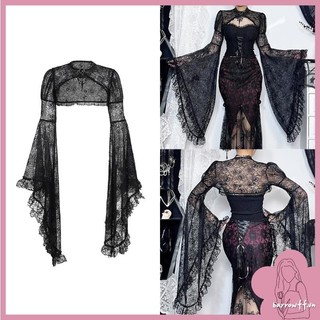 Brroa Thời Trang Nhìn Xuyên Qua Áo Sơ Mi Thanh Lịch Gothic Đen Ren Nữ Dự Tiệc Sheer Top Vintage Thẩm Mỹ Áo Crop
