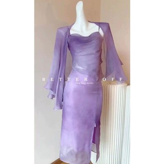 Váy Cardigan màu tím mới dành cho nữ Trung Quốc Bộ đồ ba mảnh mùa hè