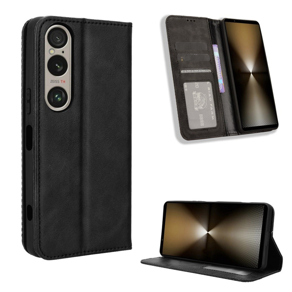 Ốp lưng Sony Xperia 1 VI 2024 Vintage Flip Cover Xperia1 Mark 6 Từ Ví Doanh Nhân Bao Da PU Đựng Thẻ 
