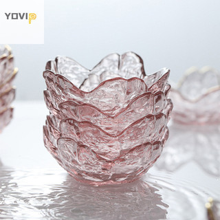 Yovip đĩa thủy tinh nhỏ phong cách bắc âu vàng inlay thủy tinh bát bbq gia vị nhúng hoa cánh hoa bát thủy tinh gia vị đĩa vn