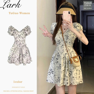 Hàng có sẵn❤️phong cách mới nữ mùa hè váy hoa pháp cổ chữ v retro hepburn phong cách chữ a váy s-xl