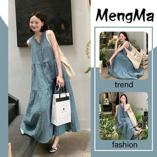 Váy Babydoll Sát Nách Dáng Dài Màu Xanh Mẫu Mới Phong Cách Nhật Bản Cao Cấp