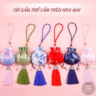 Túi Gấm Thổ Cẩm Thêu Hoa Mai Dây Tua Rua Quà Tặng Sinh Nhật Cho Nàng Đựng Hương Liệu Đồ Dùng