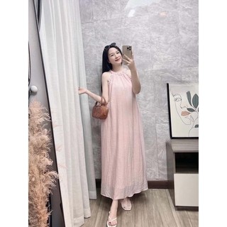⭐ TkuTrang 🔥 Váy Bầu HN512 Maxi Cổ Yếm.Đầm Bầu Mùa Hè Thời Trang Thiết Kế Đi Chơi Dự Tiệc Sang Chảnh Chất Voan Tơ Mềm Má