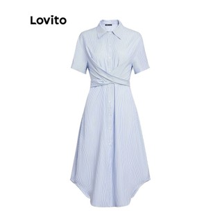 Lovito Đầm gumac thời trang nữ ngắn tay sọc thanh lịch chữ thập cho váy sơ mi nữ L35LD045