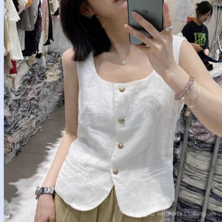 Áo Vest nữ màu trắng, mỏng, nút, áo đơn giản sành điệu