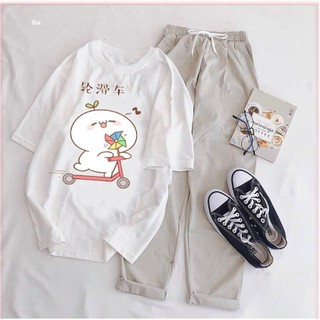 Sét áo phông Trắng in Nhiều hình 3D VÀ Quần kaki, Áo thun from rộng, Chất đẹp không xù, quần suông ống rộng - MODYDVGIT
