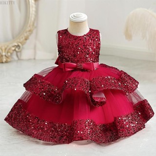Hik Mùa Hè Sequin Lớn Bé Gái Áo Cho Bé Gái 1st Sinh Nhật Đầm Cho Bé Gái Công Chúa Dạ Hội Váy Trẻ Em Quần Áo