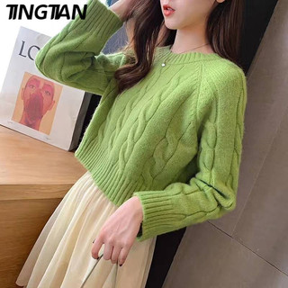 Áo len dệt kim ngắn tay TINGTIANKnited, rộng rãi và thời trang, mới cho mùa thu đông 2024, phù hợp cho nữ