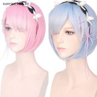  Thời Trang Hajimeru Isekai Seikatsu Rem Ram Twins Màu Xanh Hồng Cosplay Tóc Giả + Chân Đảng Mới. 