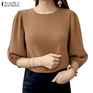 Zanzea Áo kiểu cổ tròn tay ba phần tư thời trang cổ điển dành cho nữ