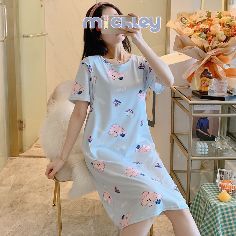 Michley Xuân Hè giam quần áo hoạt hình điều dưỡng váy cho con bú quần áo bà bầu đồ ngủ sau sinh hot mẹ phong cách
