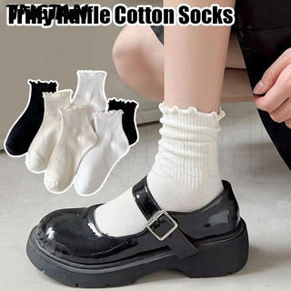 Tingtianssweet, mềm mại, thoải mái và co giãn bắp chân / Tất dài xếp li Nhật Bản màu trơn cho bé gái có ống giữa / Tất ngắn giản dị thoáng khí cho nữ / Đồng xếp li dễ thương Hàn Quốc
