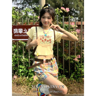 Xiaozhainv Hàn Quốc Kem Cotton Cổ Tròn Áo Thun Nữ Mùa Hè Mới Mỹ Ngọt Ngào Phong Cách Mỏng Thường Ngày Ngắn Top