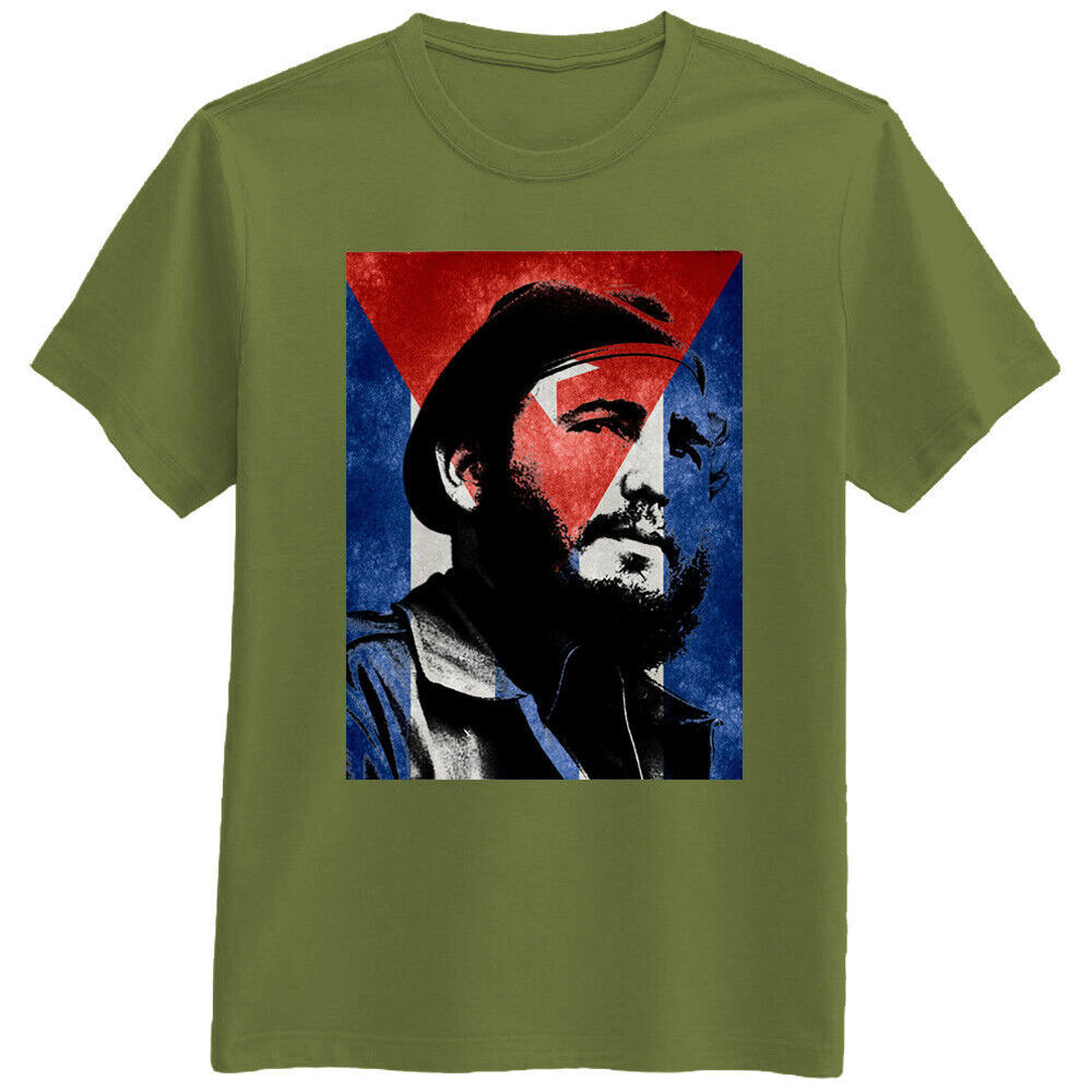 Cờ Castro Vintage Fidel Castro Mặt Tóc Cuba Quân Sự Áo