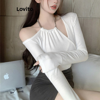 Áo thun Lovito xếp nếp màu trơn cắt xẻ phong cách thường ngày dành cho nữ LNA47002