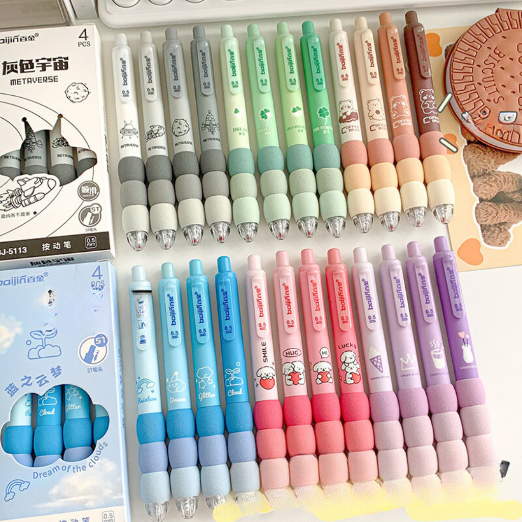 Bút ngòi ST 0.5mm mực đen viết êm, trơn B131 Bút gel mập đệm tay lớn 3 lớp nhiều màu dễ thương