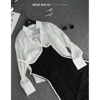 Set đầm 2 dây chấm bi+sơmi nhăn 6071