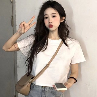 100% Cotton Màu Trơn Rời Ngắn Phong Cách Chính Hãng Vai Áo Thun Nữ Tay Ngắn Phong Cách Mùa Hè Phiên Bản Hàn Quốc Phong Cách Mới Ngọt Ngào Phong Cách Cay Hàng Đầu