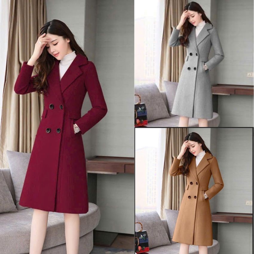 Áo khoác dạ dáng dài áo măng tô nữ hàng Quảng Châu cao cấp fullsize