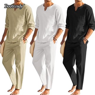 Set Đồ 2 Món Gồm Áo Sơ Mi Dài Tay Và Quần Dài Bằng Vải Lanh cotton Thời Trang Mùa Hè Cho Nam