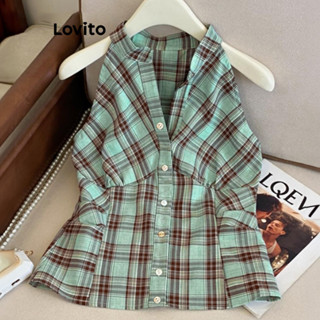 Áo yếm nữ Lovito cơ bản kẻ caro thanh lịch LNE73432