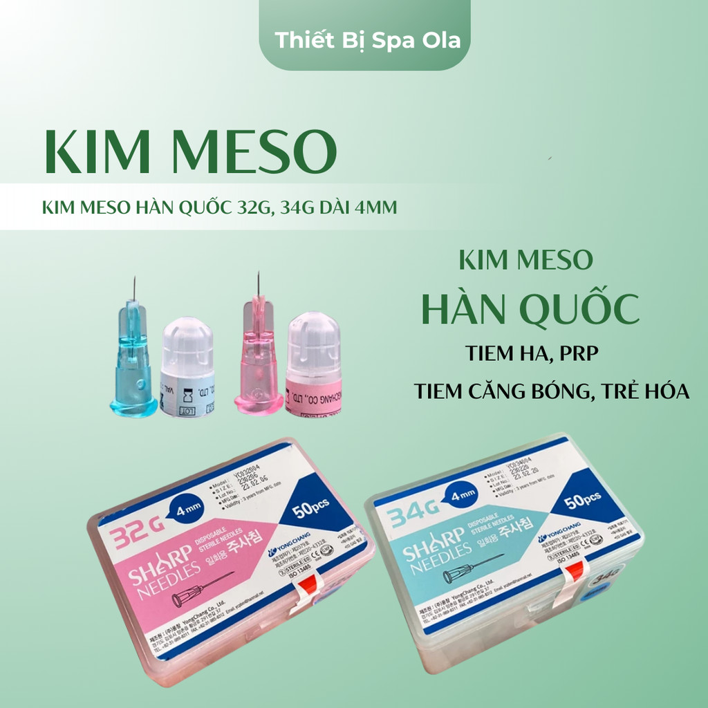 Kim MESO 32G 34G Dài 4mm, Tiêm Dưỡng Chất Căng Bóng Da, PRP Tách Lẻ