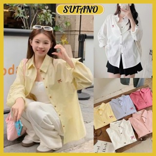Áo sơ mi thô mềm form rộng dài tay thêu nơ nhiều màu  A48 SUTANO