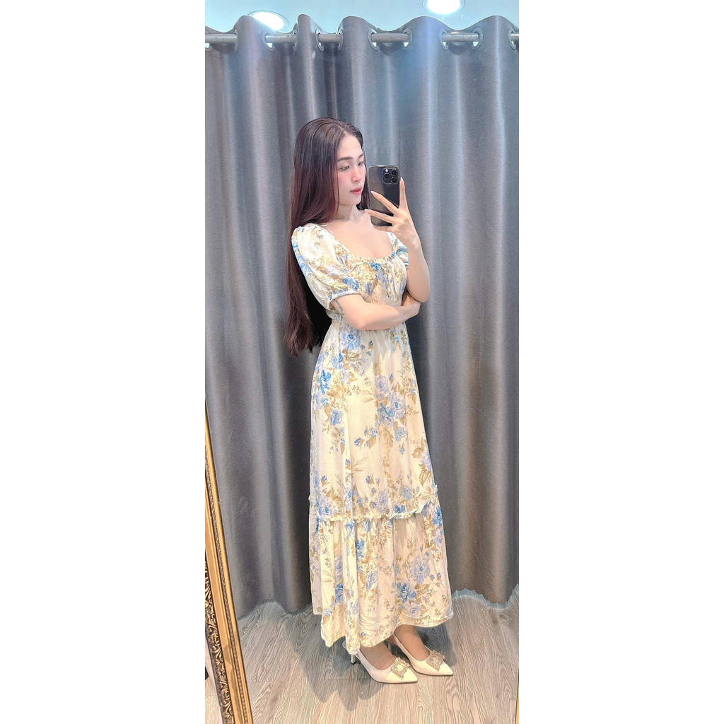 ĐẦM AUGUST SKY LINEN TAY BỒNG