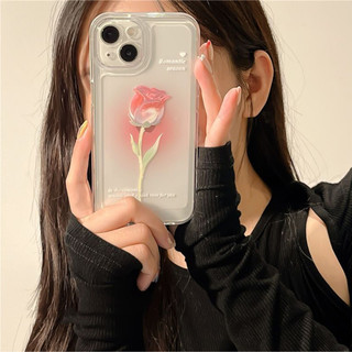 Ốp lưng silicon trong suốt space bảo vệ camera flower romantic - hoa hồng - vl004