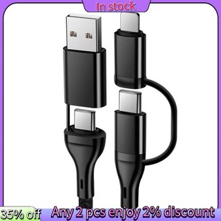 Còn hàng Cáp sạc 4 trong 1 PD Cáp dữ liệu sạc nhanh đa chức năng Type-C sang Type-C Cáp sạc điện thoại Cáp sạc chống kéo màu đen