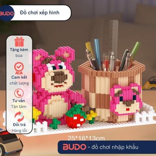 lắp ráp hộp đựng bút viết lớn size to gấu dâu cầm trái tim đồ chơi xếp hình nano 3d cho bé chuẩn mẫu cyndaquil