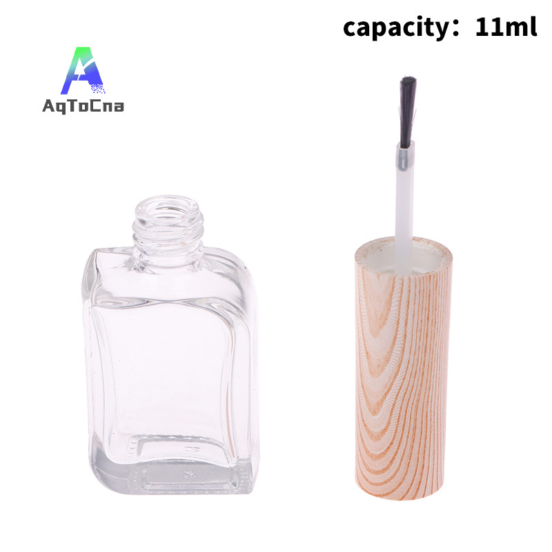 (Aqtocna) 11ml Chai sơn móng tay rỗng Nắp hạt gỗ Hộp đựng chai Gel móng tay có nắp Bàn chải trang điểm Hộp đựng Gel móng tay Chai * MỚI *