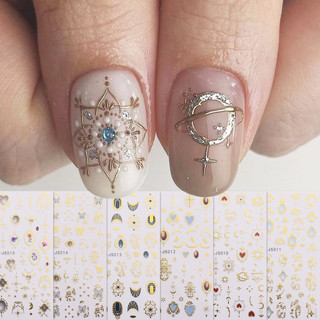 Hama Nail Nail Art Dán Bán Buôn Bohemian Retro Ngôi Sao Và Mặt Trăng Kim Cương Đề Can Dập Nóng Trang Trí Móng Tay Dán Đề Can