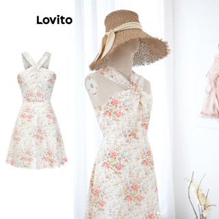 Đầm Lovito hở vai họa tiết hoa nhí phong cách Boho cho nữ L83EN388