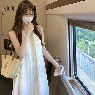 Molasome nữ 2024 thiết kế mới màu trơn dây cổ không tay đầm maxi