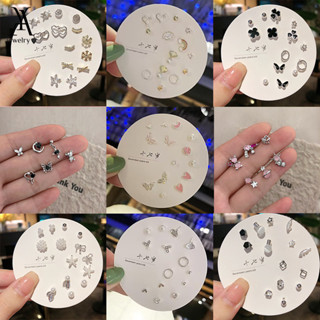  Ay  CN  12 Cặp   bộ Hồng Bướm Zircon Bông Tai Pha Lê Trái Tim Bông Tai Cho Nữ Trang Sức Phụ Kiện 