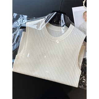Thời Trang Châu Âu Đẹp Cổ Tròn Băng Lụa Dệt Kim Áo Nữ Mùa Hè Mỏng Phong Cách Bên Trong Sling Không Tay Top