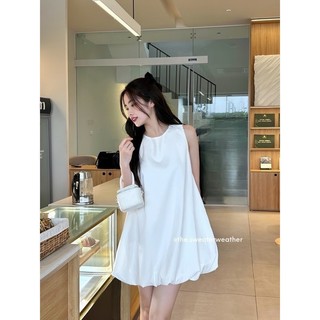 Đầm bí ngô sát nách dáng babydoll xoè cột nơ lưng dễ thương