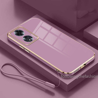 Ốp Lưng Cho OPPO Reno 8T 4G Reno8 T Reno8T 5G Sang Trọng Cạnh Vuông Mạ Mặt Sau TPU Mềm Có Dây Buộc Vỏ Bóng