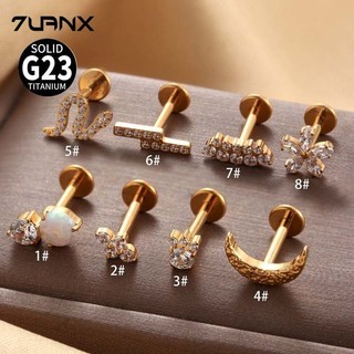 1 Cái F136 / G23 Titan Xương Tai Zircon Đáy Phẳng Vít Bông Tai Xoắn Xuyên 16Gauge Không Gây Dị Ứng
